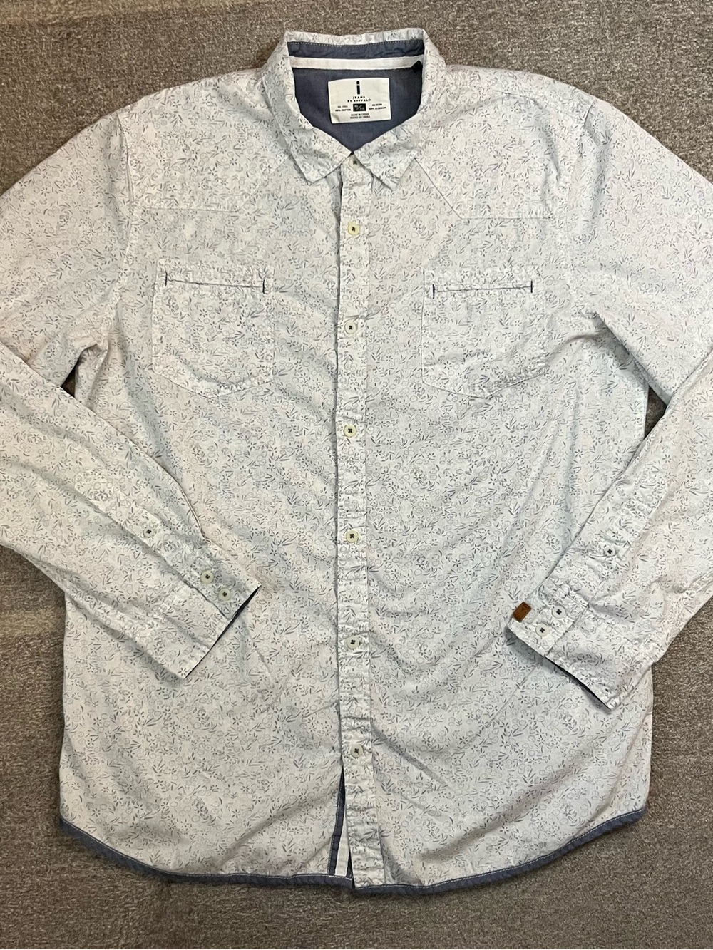 i jeans by Buffalo White and Light Blue Printed Casual Button-Down Shirt western
